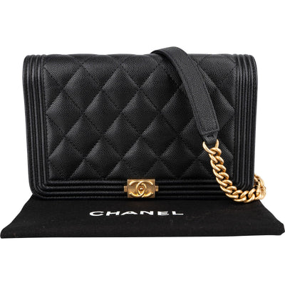 Chanel Quilted Caviar Leather Boy Wallet On Chain Crossbody Bag