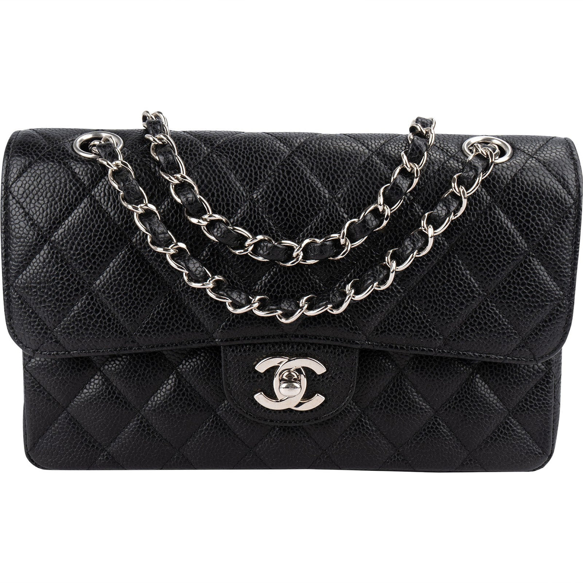 Chanel Quilted Caviar Leather Small Double Flap Shoulder Bag
