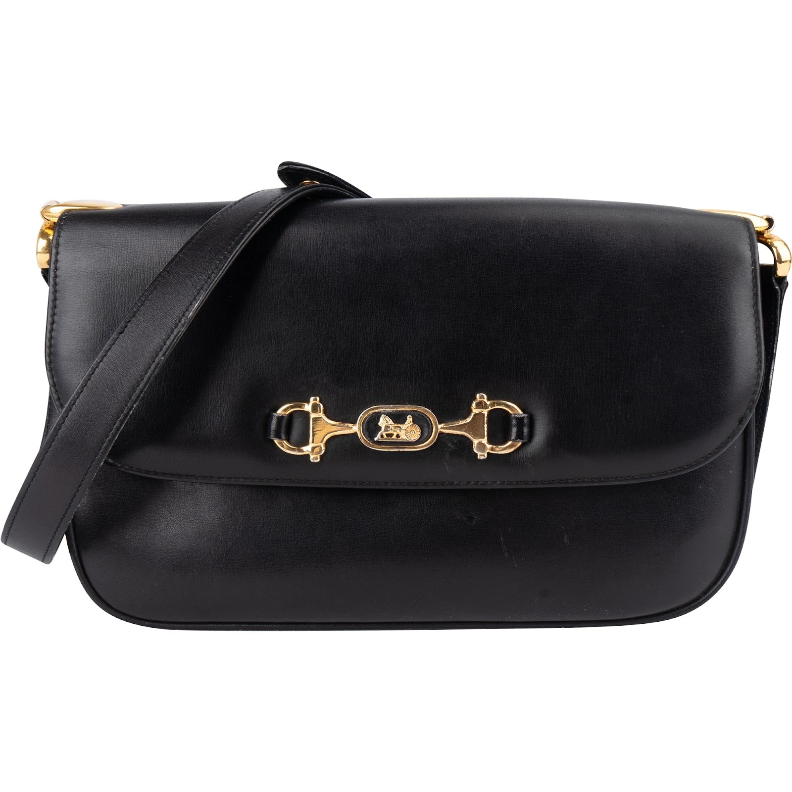 Celine Black Leather Triomphe Shoulder Bag