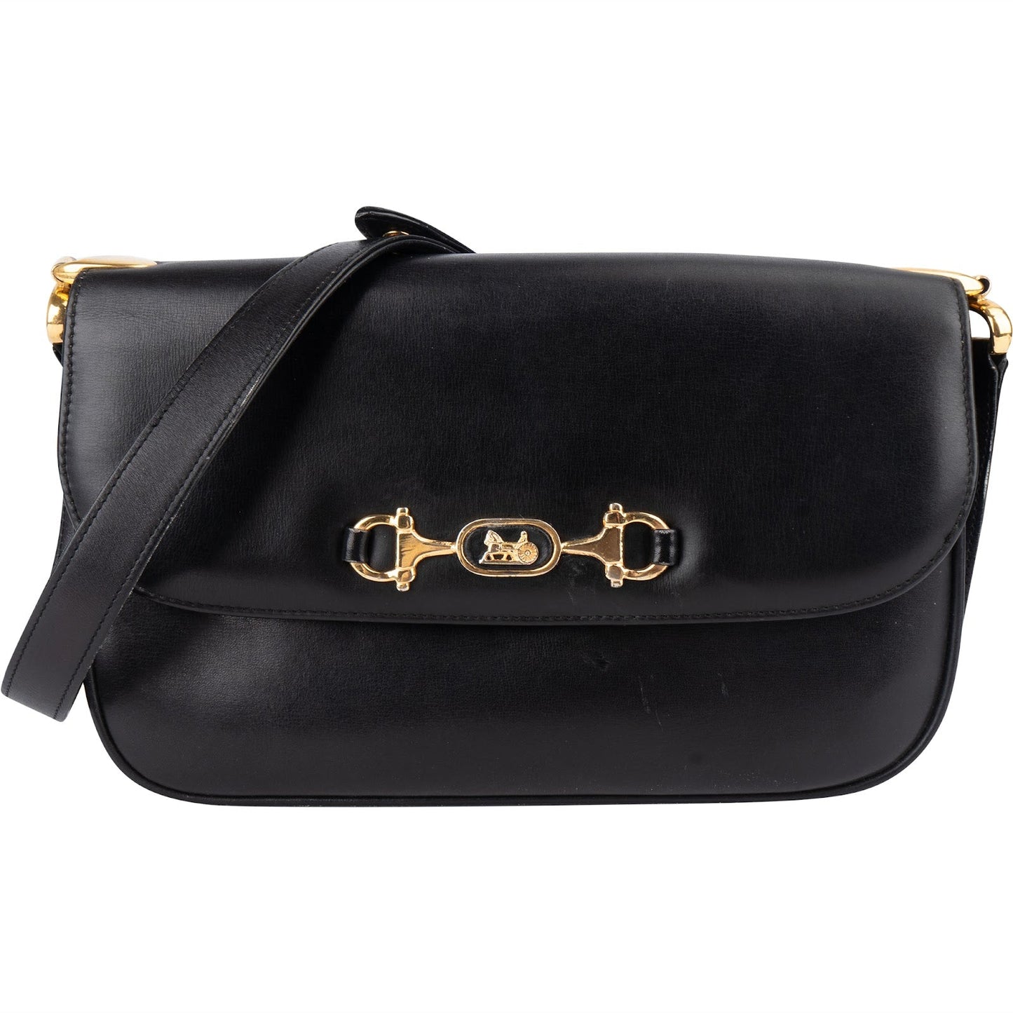 Celine Black Leather Triomphe Shoulder Bag