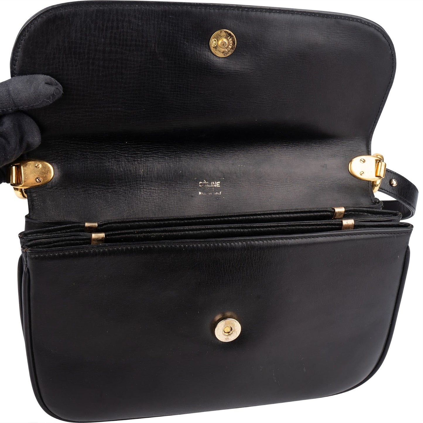 Celine Black Leather Triomphe Shoulder Bag