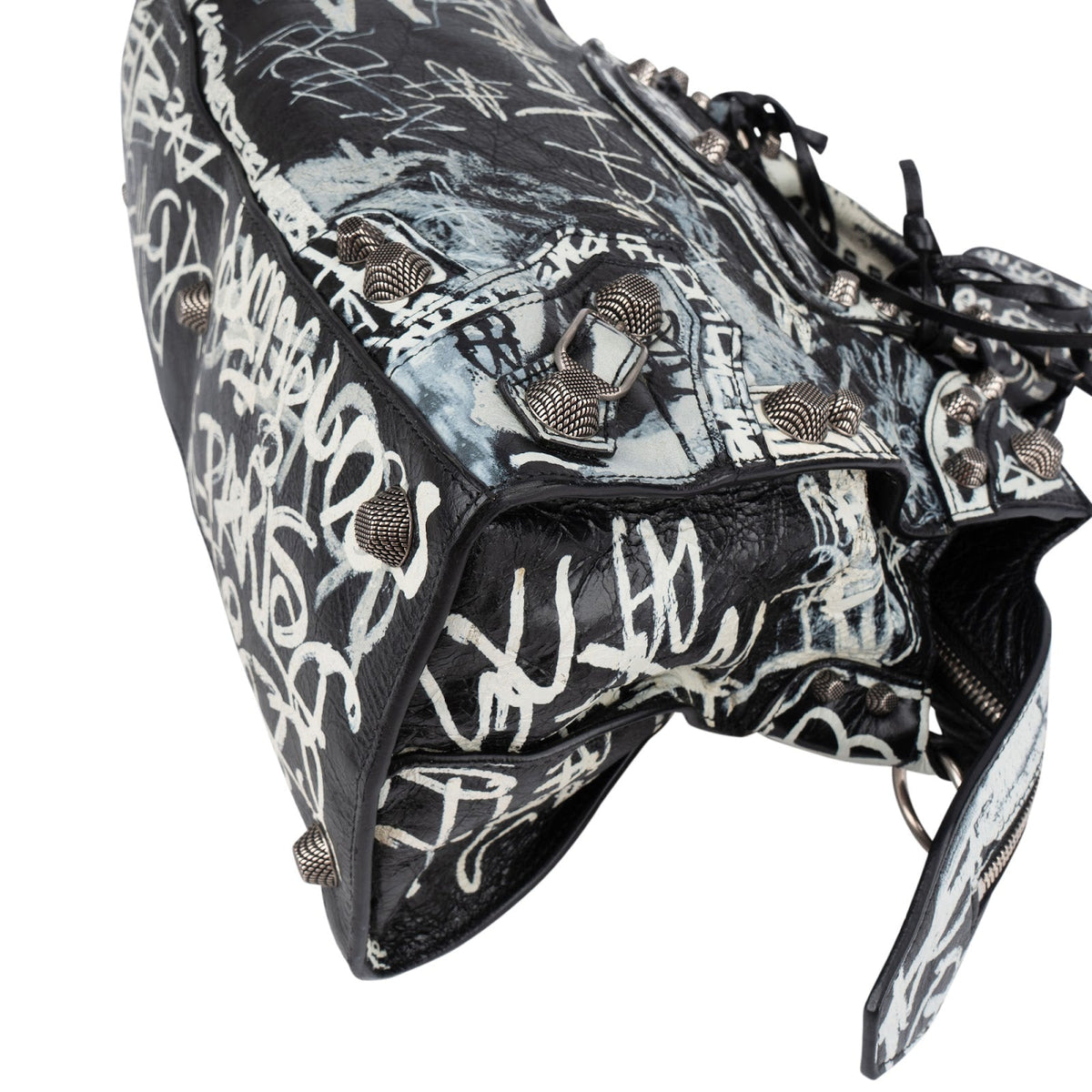 Balenciaga Graffiti Print Leather Neo Cagole City Handbag