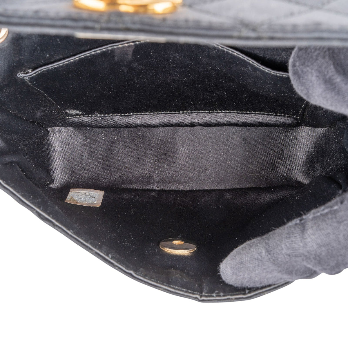 Chanel Black Quilted Satin 24K Gold Mini Single Flap Crossbody Bag