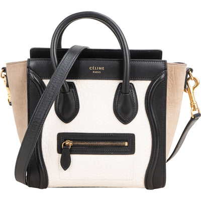 Céline Tricolor Grained Suede & Leather Nano Luggage Handbag
