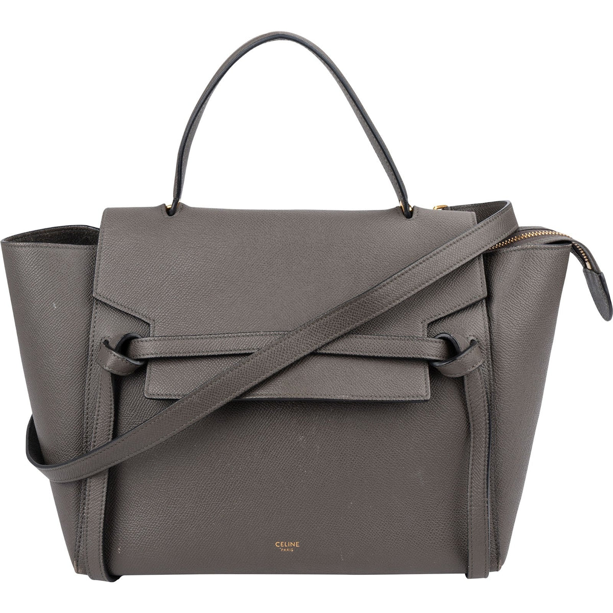 Celine Grey Leather Grained Calfskin Belt Handbag