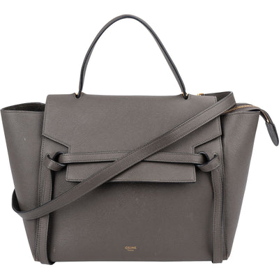 Celine Grey Leather Grained Calfskin Belt Handbag