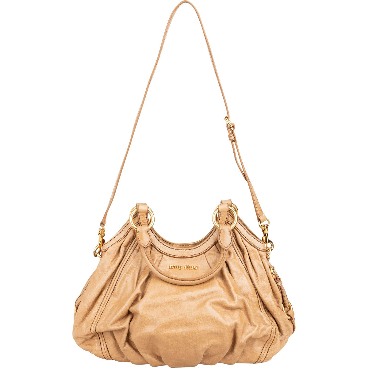 Miu Miu Hobo aus beigem Vitello-Lux-Leder – Ansicht 9