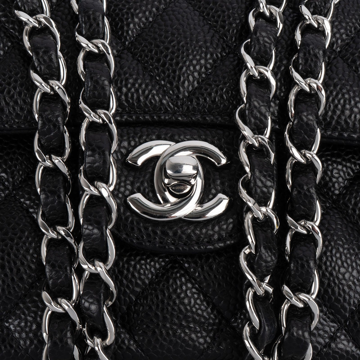 Chanel Quilted Caviar Leather Palladium Small Double Flap Shoulder Bag