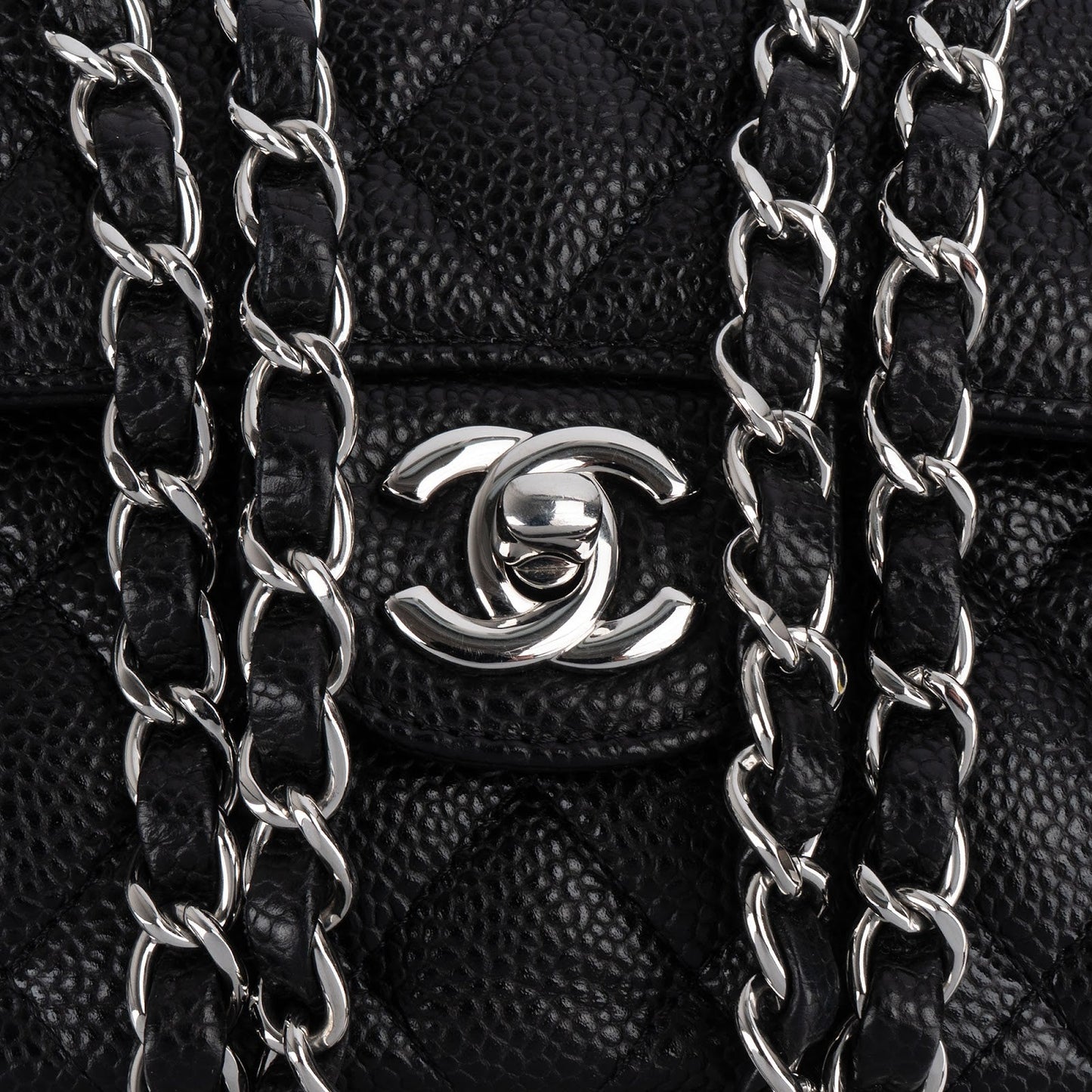 Chanel Quilted Caviar Leather Palladium Small Double Flap Shoulder Bag