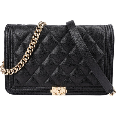 Chanel Quilted Caviar Leather Small Boy Wallet On Chain Crossbody Bag