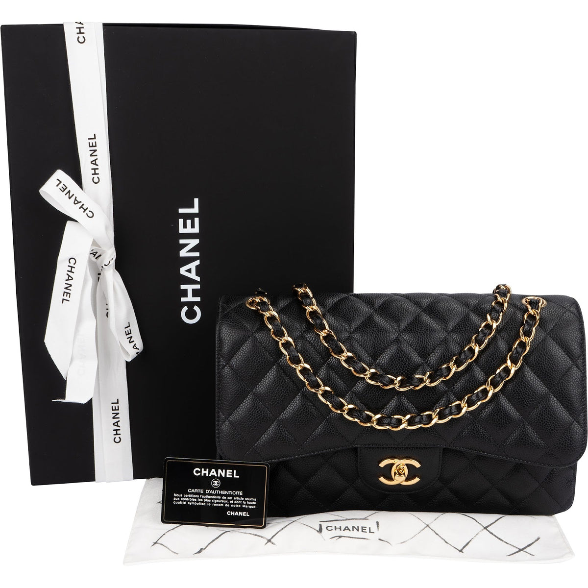Chanel Quilted Caviar Leather Jumbo Double Flap Shoulder Bag