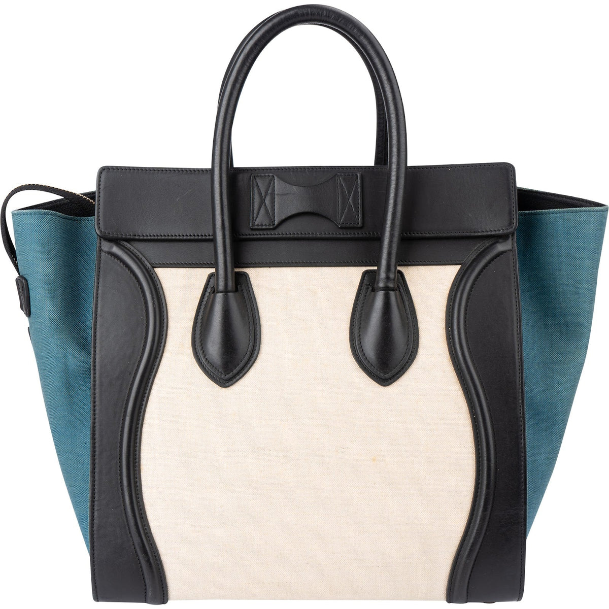 Celine Tricolor Canvas Leather Luggage Tote Handbag