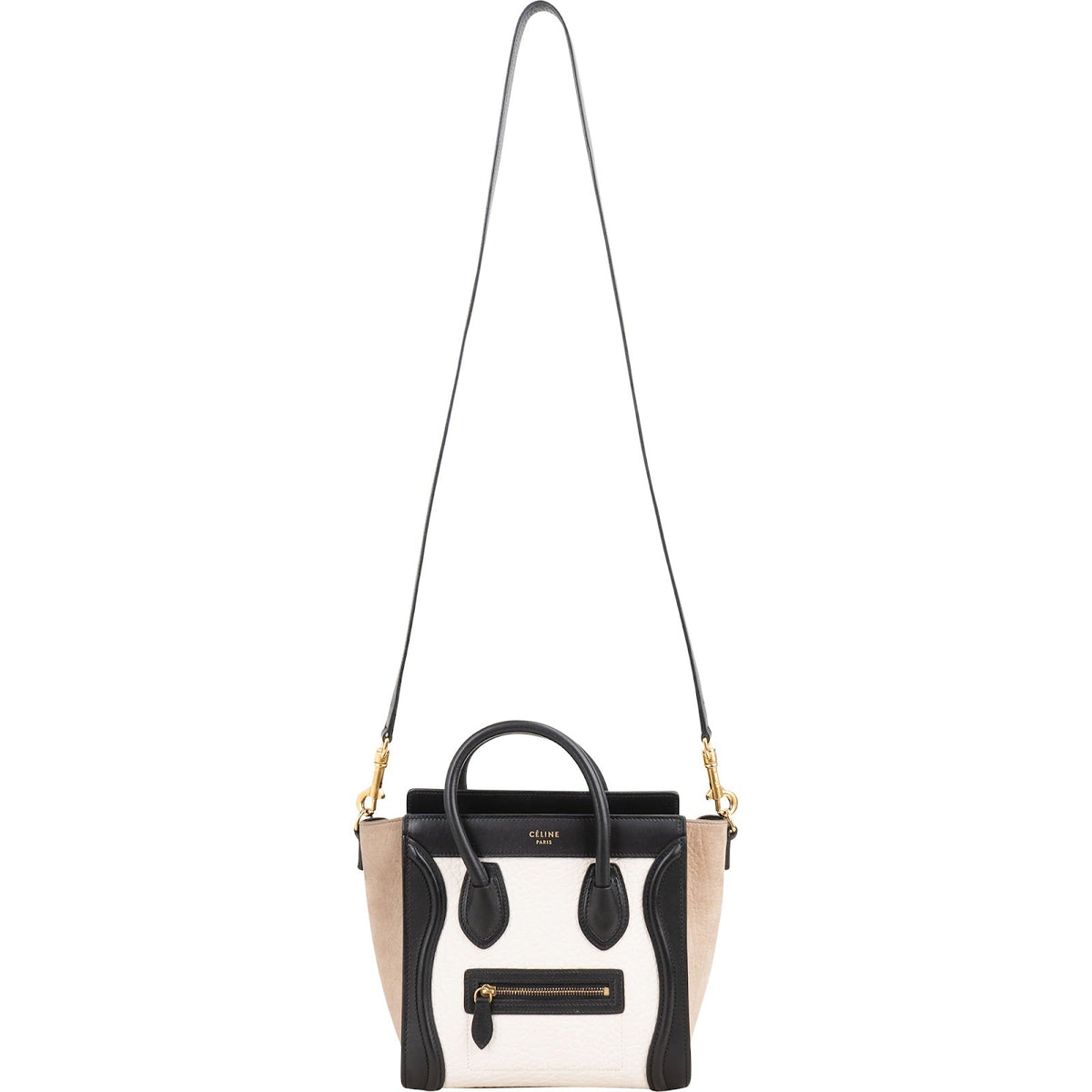 Céline Tricolor Grained Suede & Leather Nano Luggage Handbag