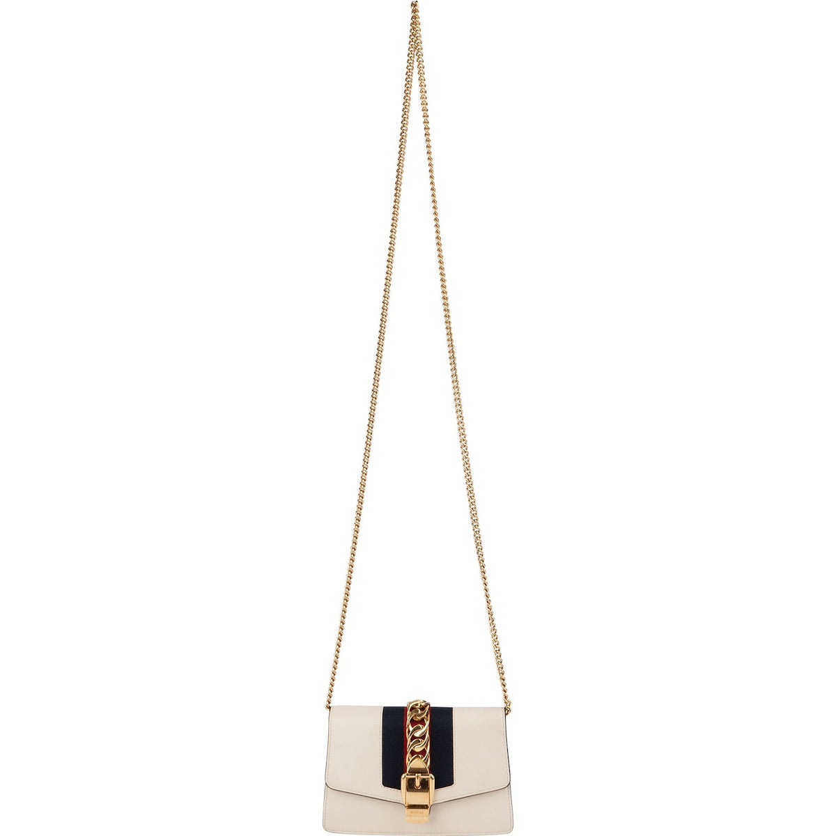 Gucci Leather Sylvie Mini Web Stripe Chain Crossbody Bag