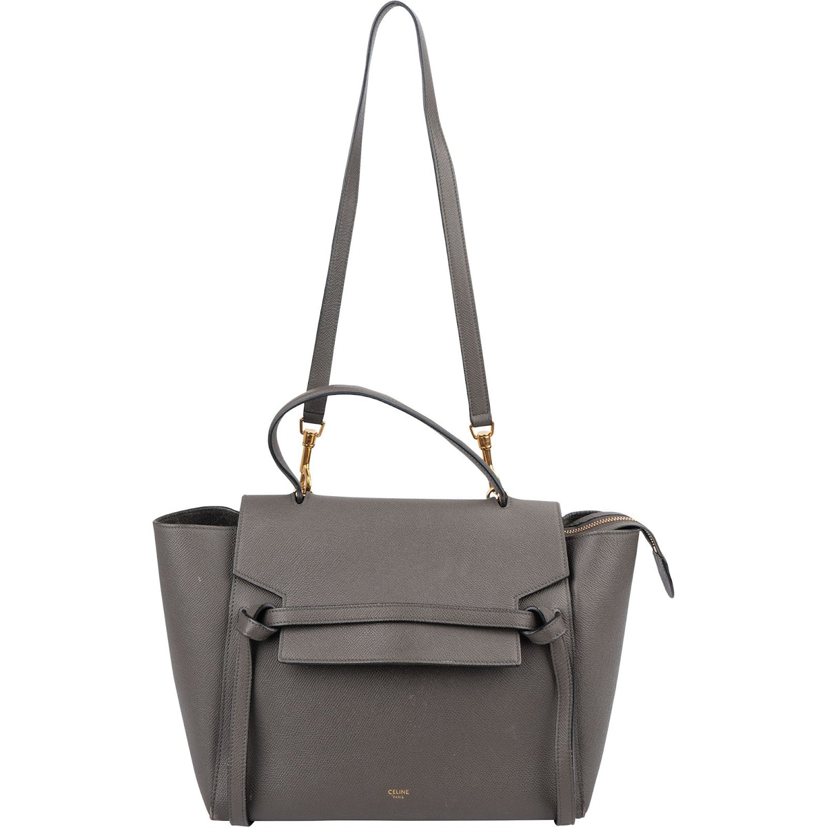 Celine Grey Leather Grained Calfskin Belt Handbag