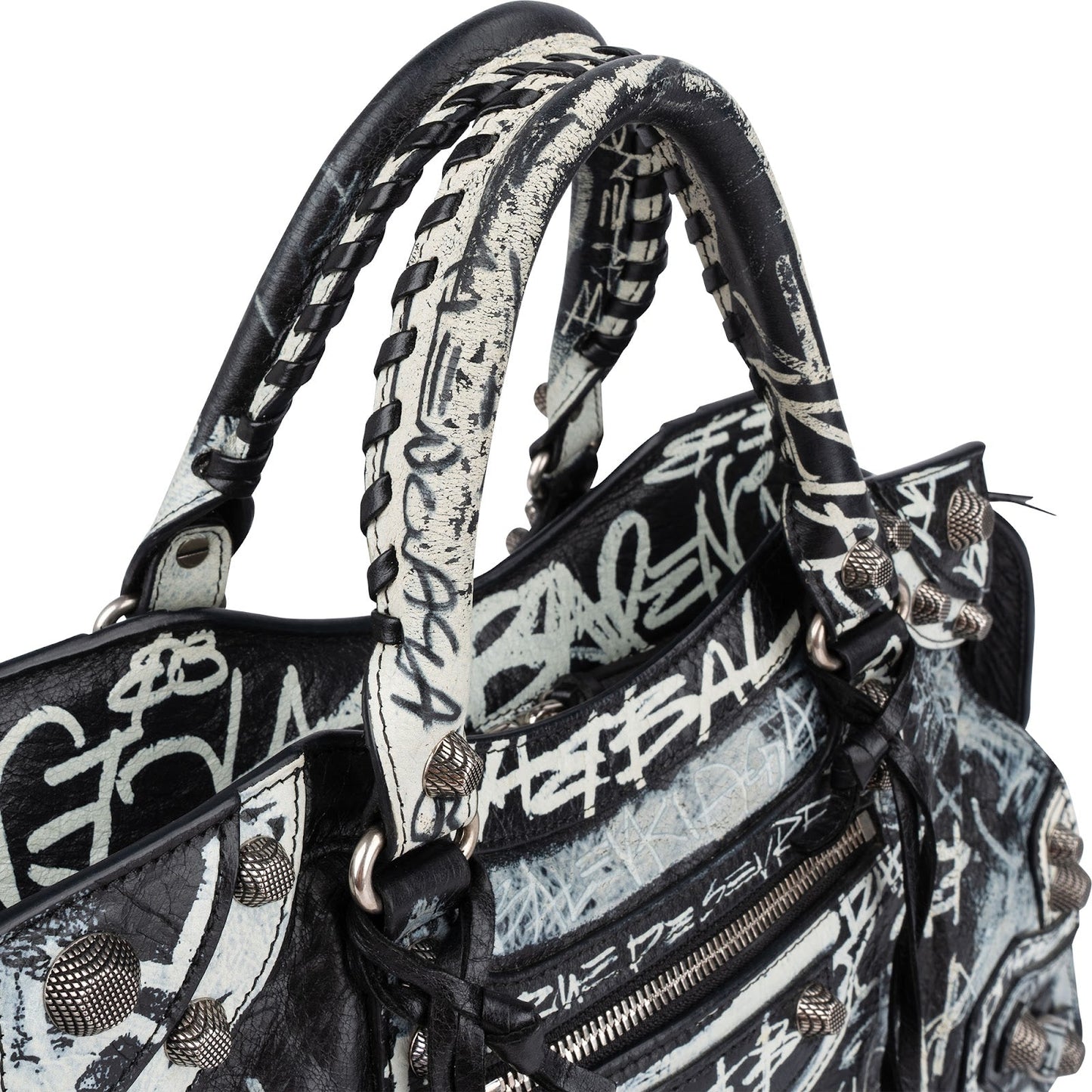 Balenciaga Graffiti Print Leather Neo Cagole City Handbag