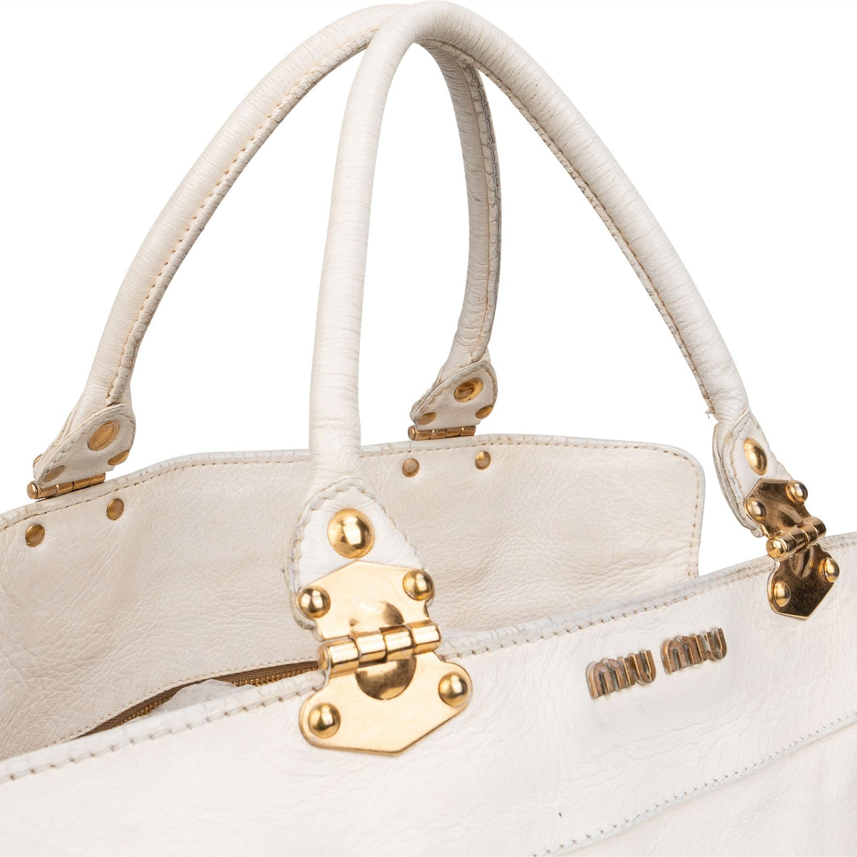 Miu Miu Satchel aus weißem Vitello-Daino-Leder – Ansicht 2