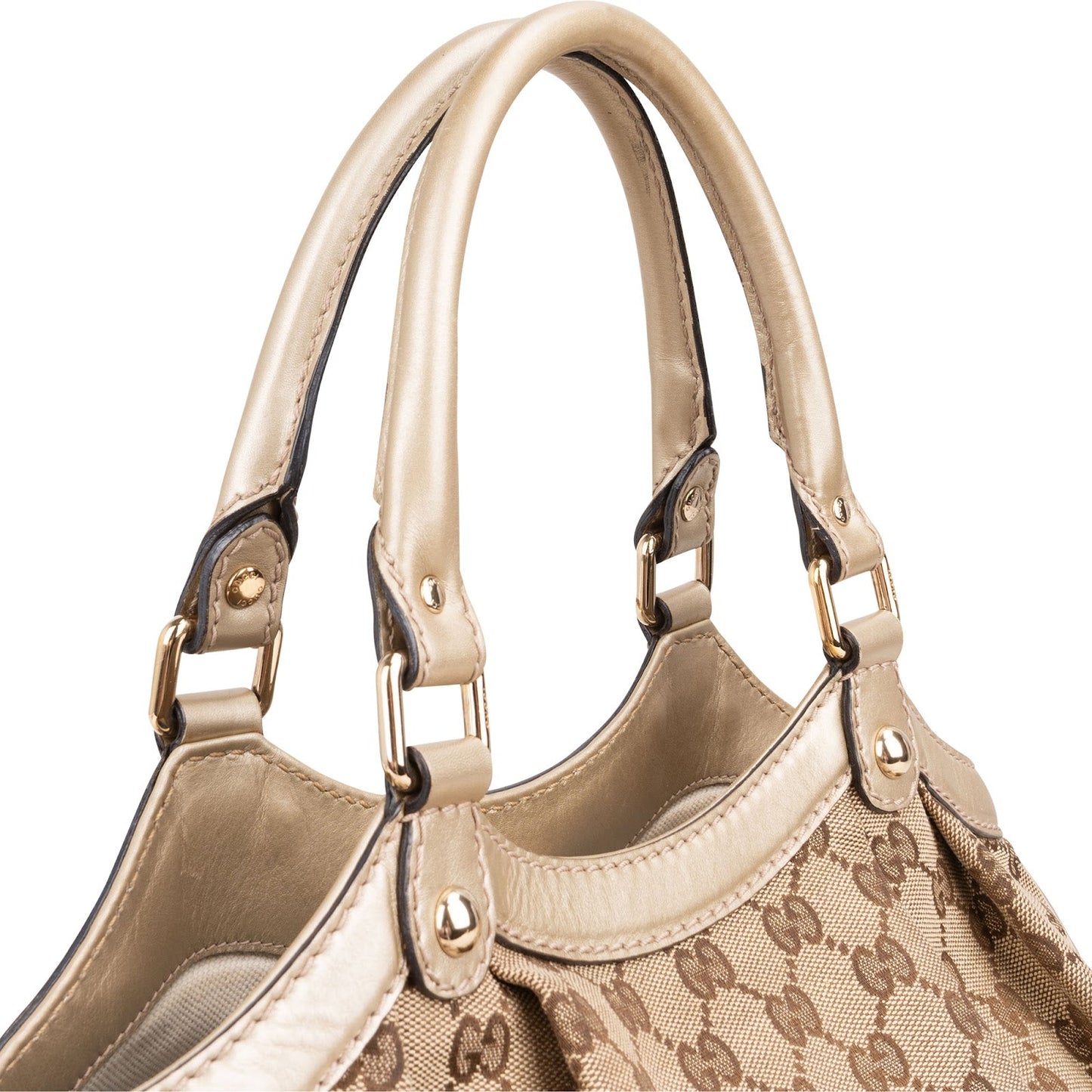 Gucci Monogram GG Canvas Metallic Leather Sukey Handbag
