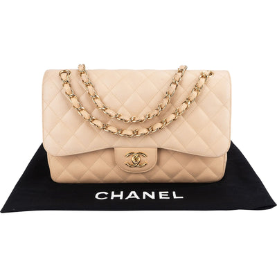 Chanel Caviar Leather Jumbo Double Flap Shoulder Crossbody Bag