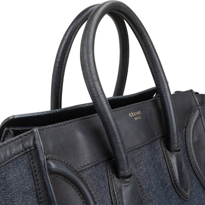 Céline Denim & Leather Luggage Tote Handbag