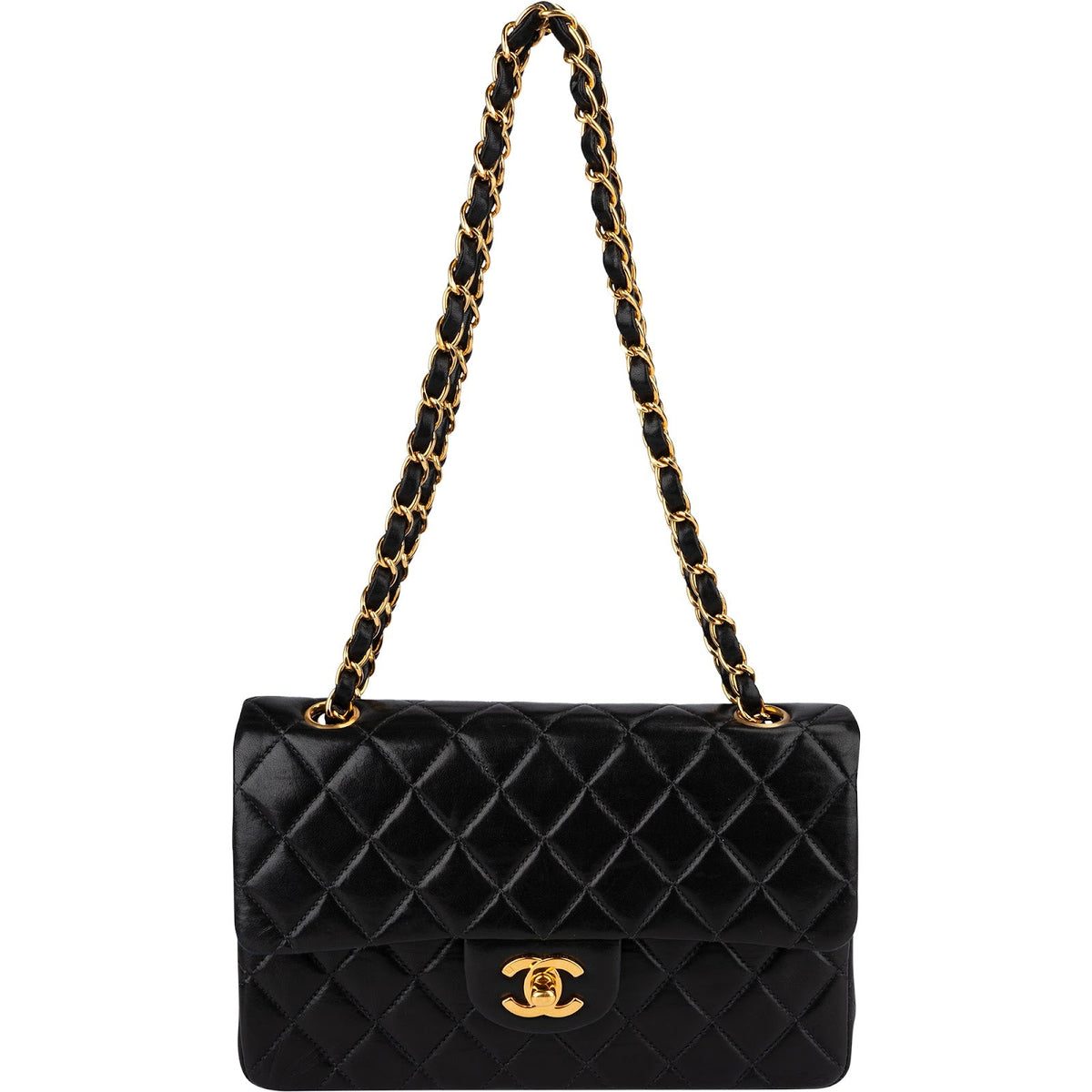 Chanel Quilted Lambskin 24K Gold Small Double Flap Shoulder Bag