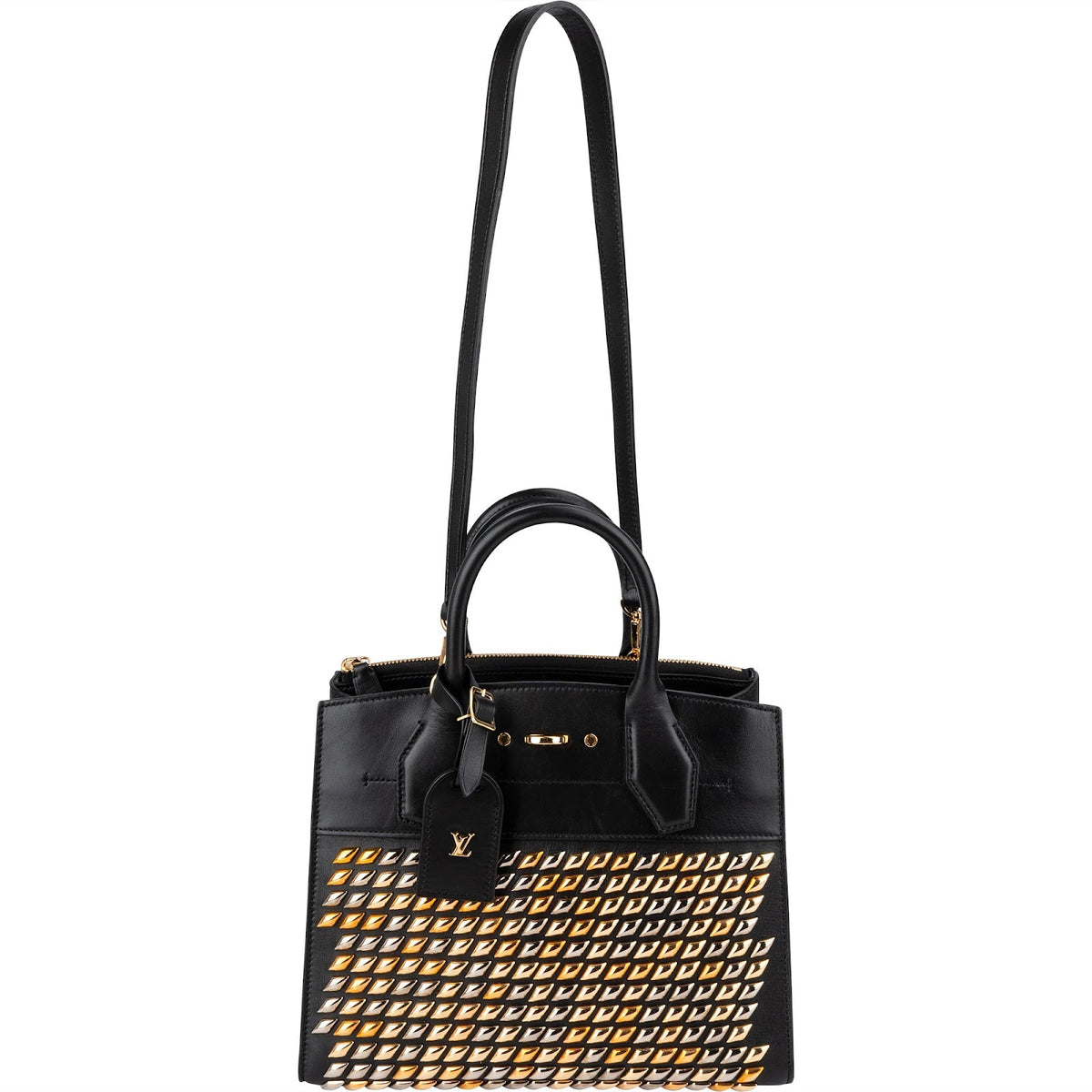 Louis Vuitton City Steamer PM mit Nieten aus schwarzem Leder – Ansicht 9