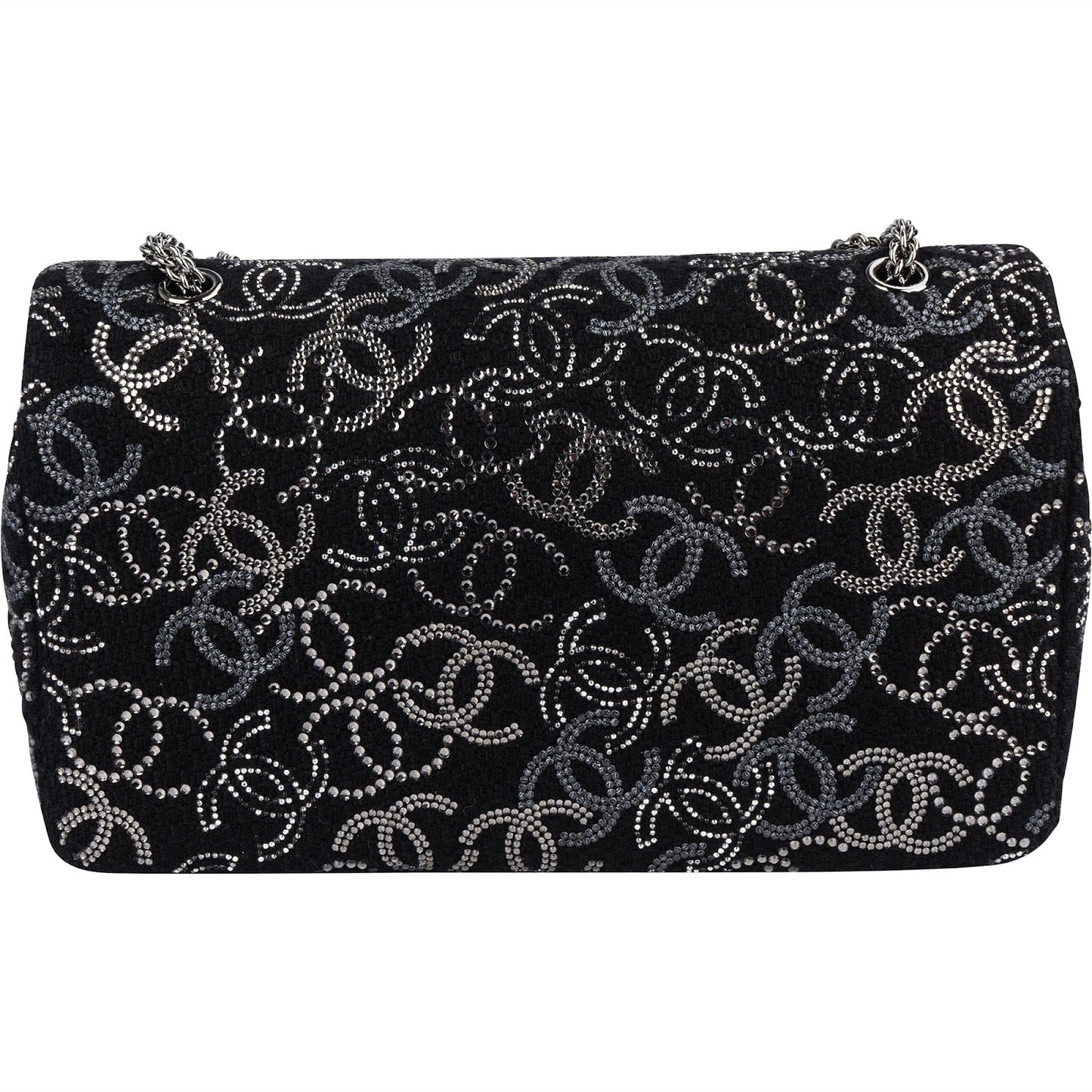 Chanel Sequin Embellished Woven CC Medium Double Flap Shoulder Bag