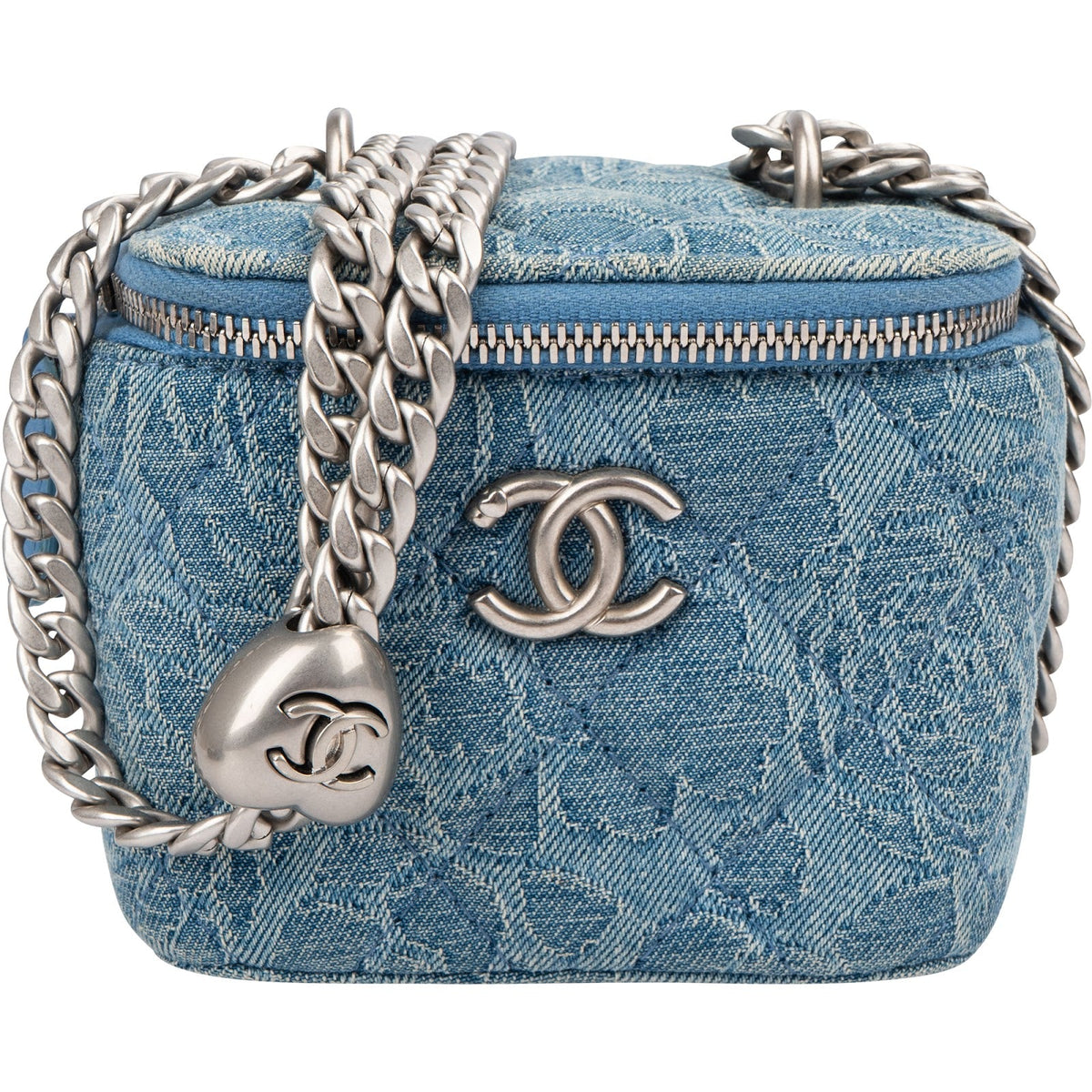 Chanel Quilted Denim Camellia Monogram Adjustable Mini Vanity Case Crossbody Bag
