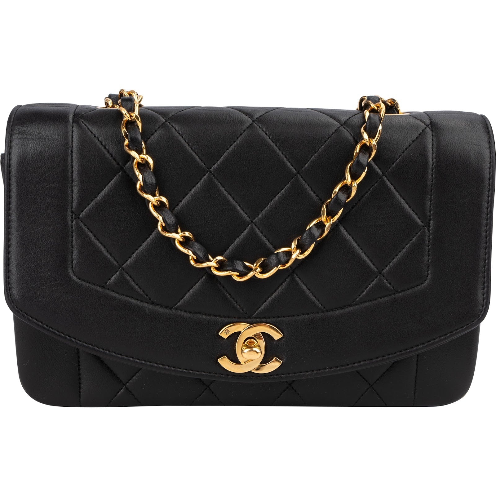 Chanel Quilted Lambskin Diana 24K Gold Single Flap Crossbody Bag