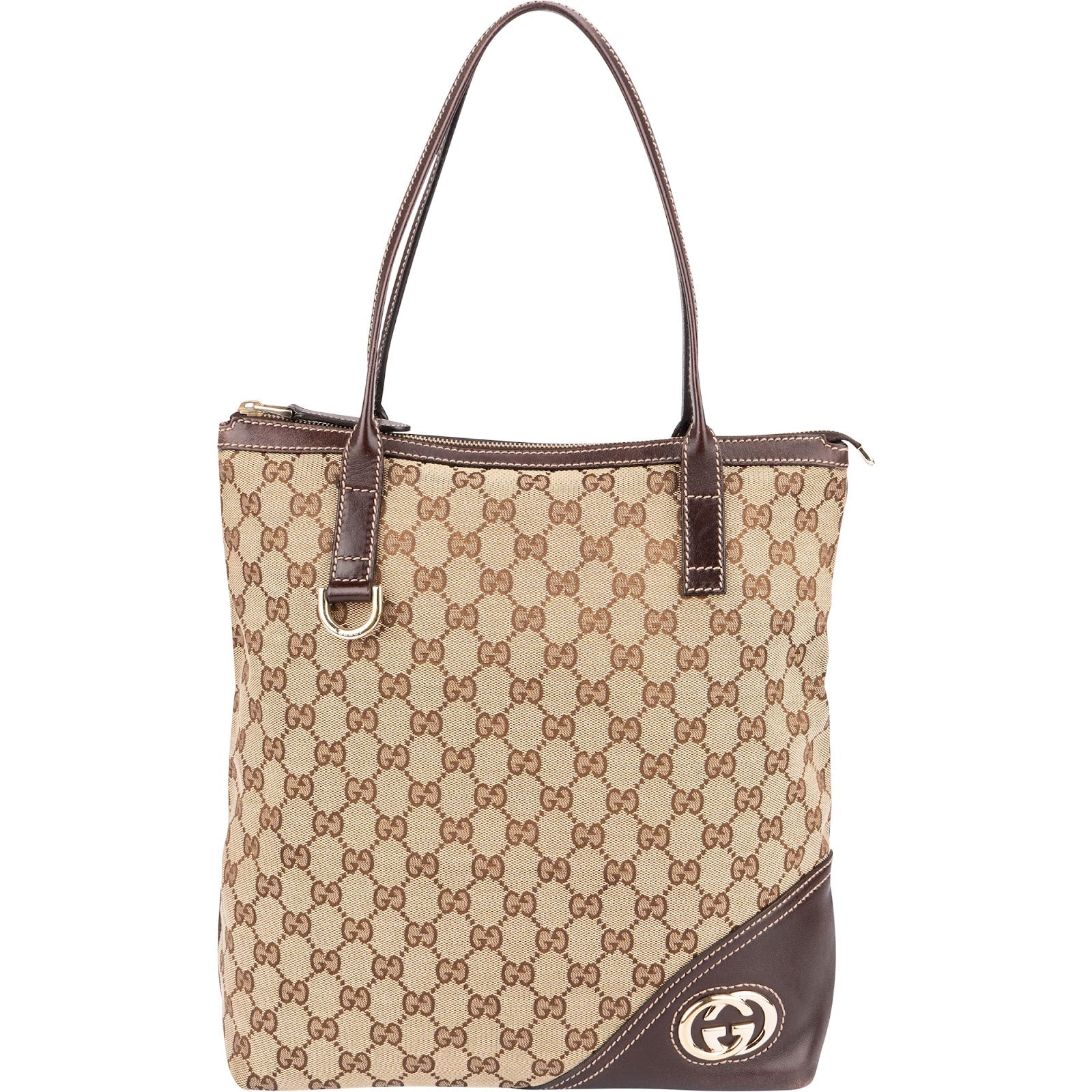 Gucci Monogram GG Canvas D-Ring Interlocking GG Tote Shoulder Bag