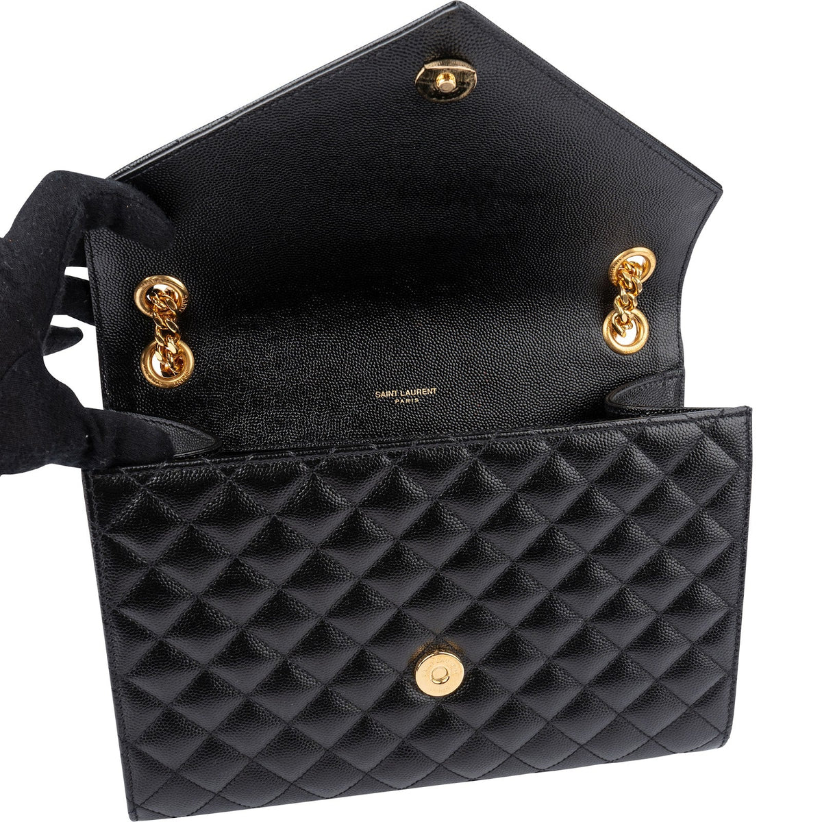 Saint Laurent Grain De Poudre Embossed Leather Envelope Crossbody Bag