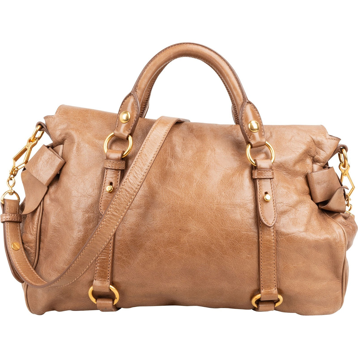 Miu Miu Brown Leather Vitello Lux Bow Shoulder Bag