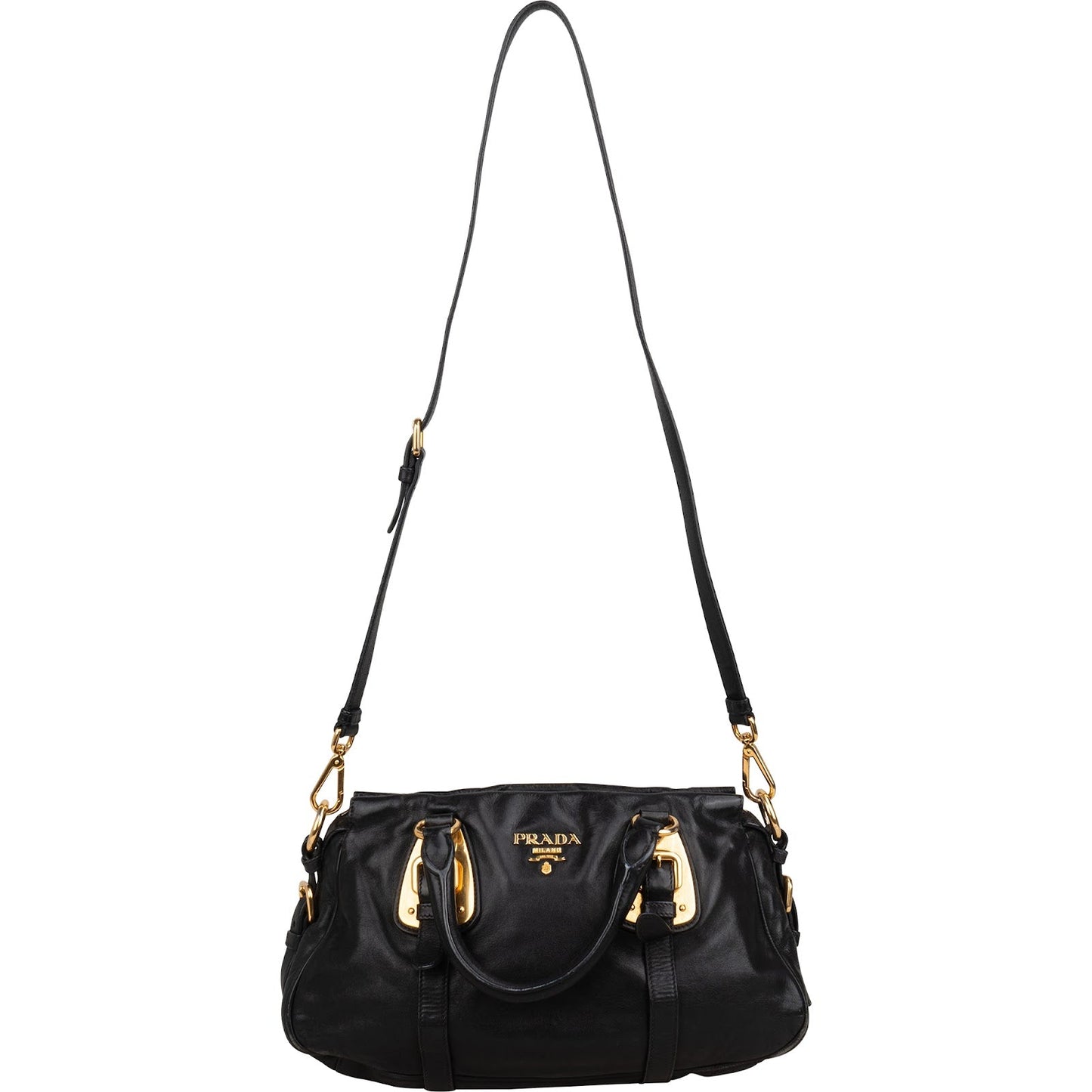 Prada Soft Leather Buckle Bauletto Handbag