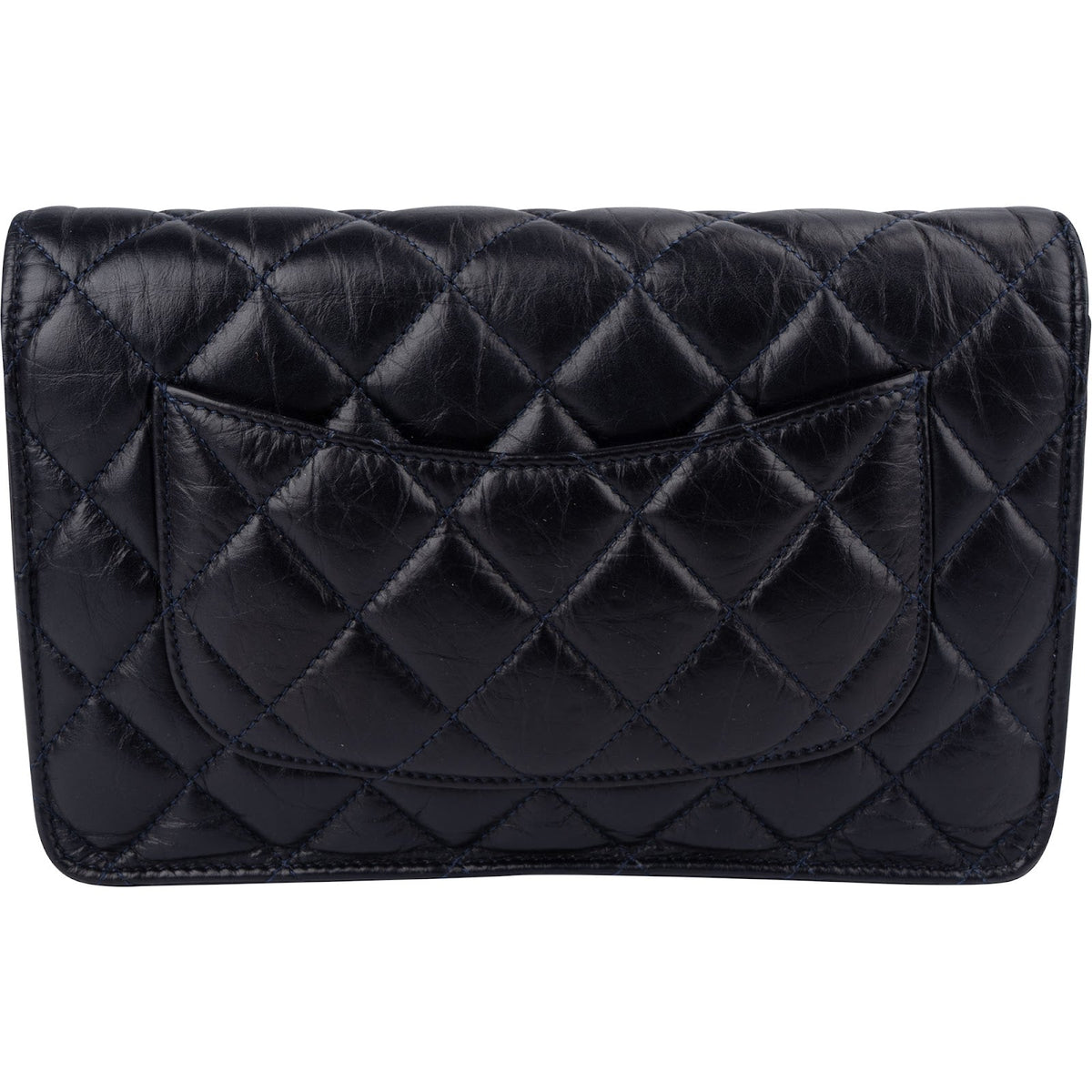 Chanel Quilted Crinkled Navy Lambskin 2.55 Reissue Wallet On Chain Crossbody Bag