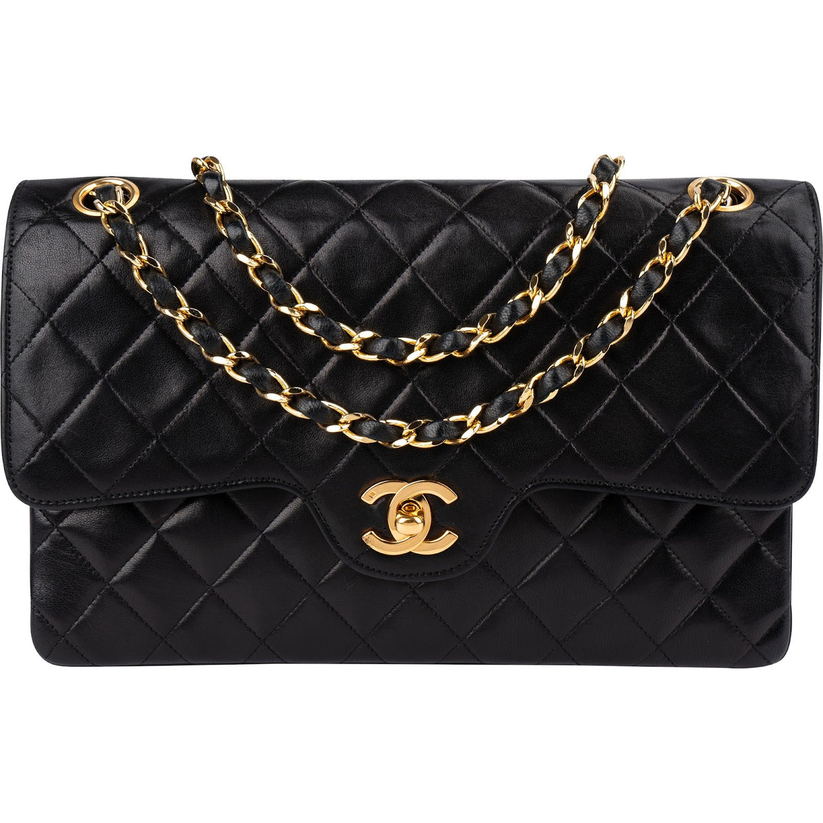 Chanel Quilted Lambskin 24K Gold Jumbo Double Flap Shoulder Bag