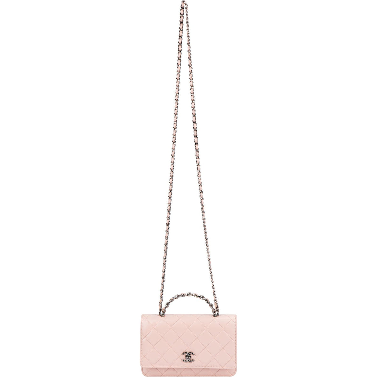 Chanel Pink Quilted Lambskin Crystal Top Handle Wallet On Chain Crossbody Bag