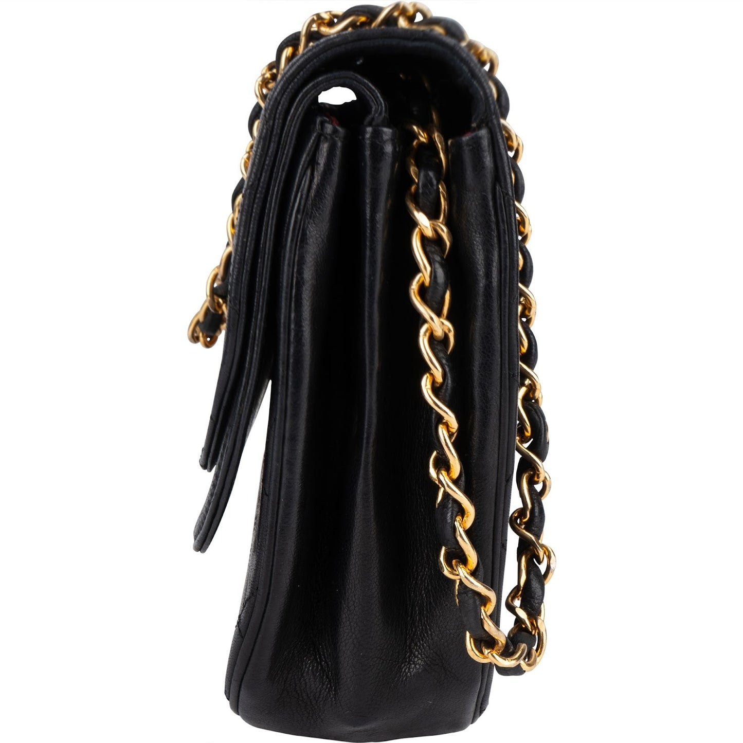 Chanel Quilted Lambskin 24K Gold Half Moon Single Flap Shoulder Bag