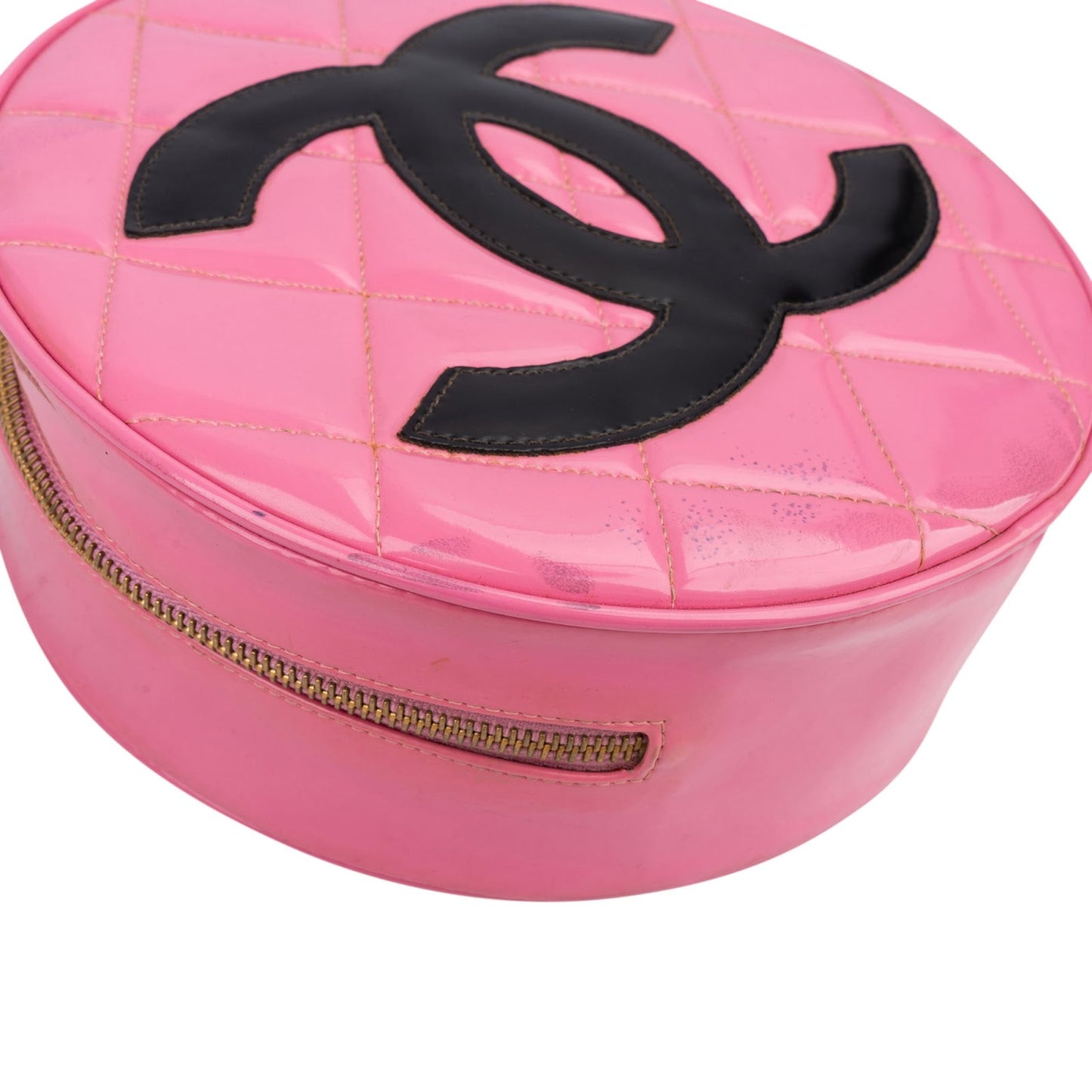 Chanel Iconic Quilted Patent Leather Round Vanity Handbag
