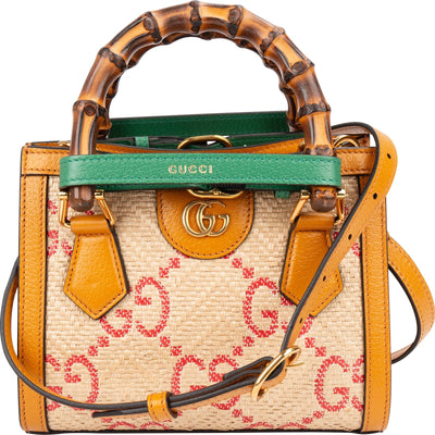 Gucci Limited Raffia Jumbo Monogram GG Diana Mini Tote Handtasche