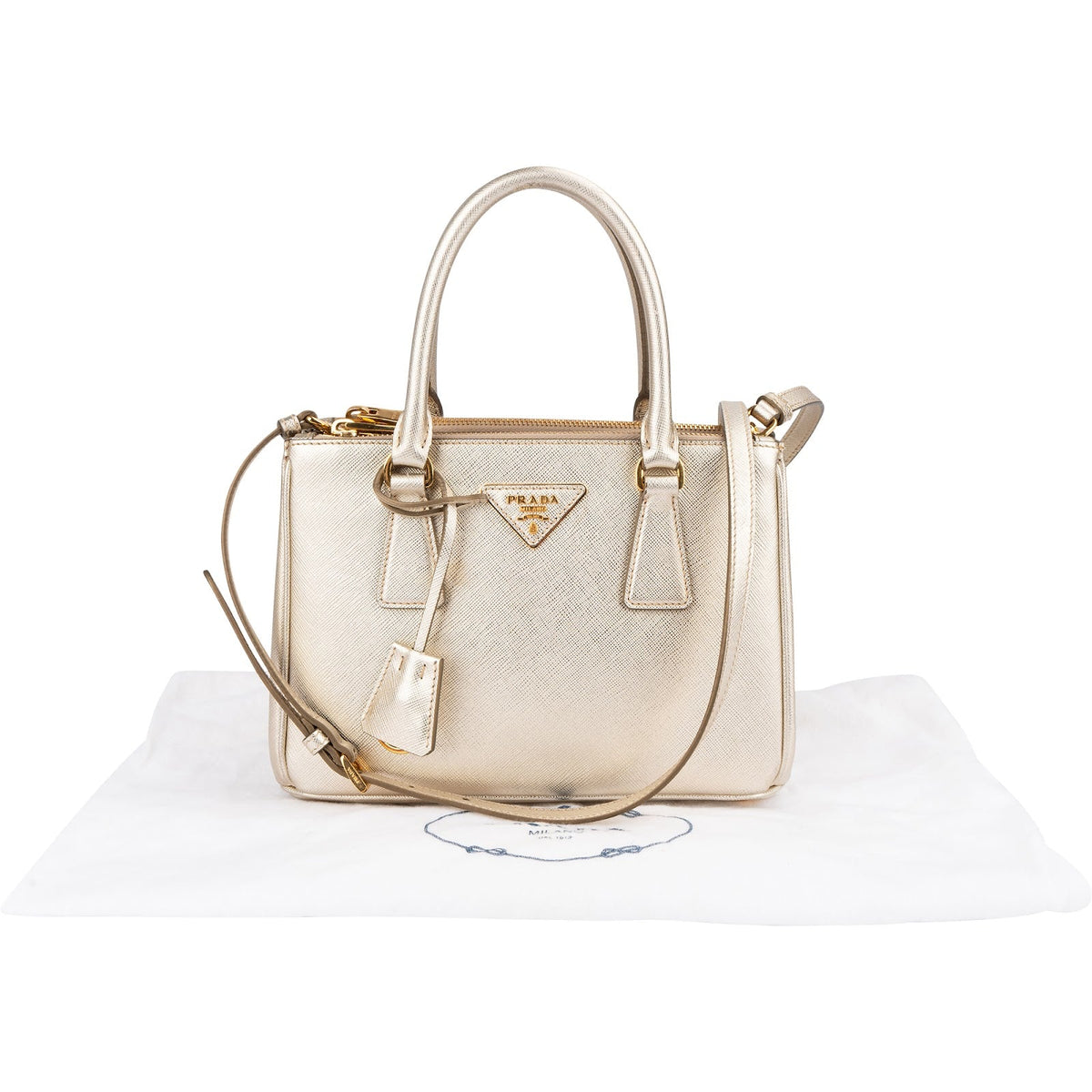 Prada Metallic Saffiano Leather Galleria Small Handbag