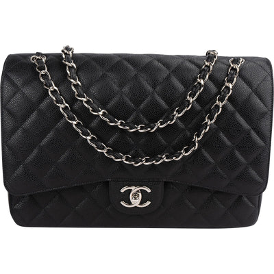 Chanel Quilted Caviar Leather Maxi Double Flap Crossbody Bag