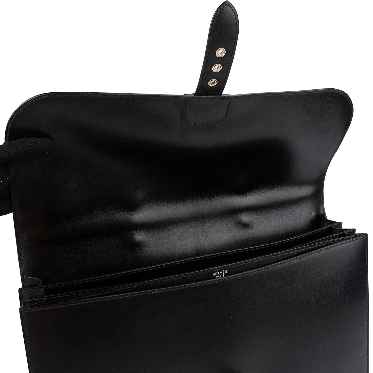 Hermès Noir Box Calf Leather Sac à Dépêches Business Handbag
