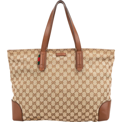Gucci Monogram GG Canvas Web Tote Shoulder Bag
