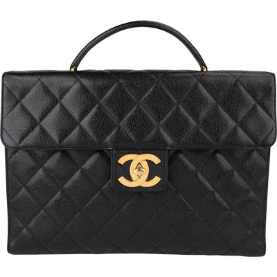 Chanel Quilted Caviar Leather 24K Top Handle Briefcase Handbag