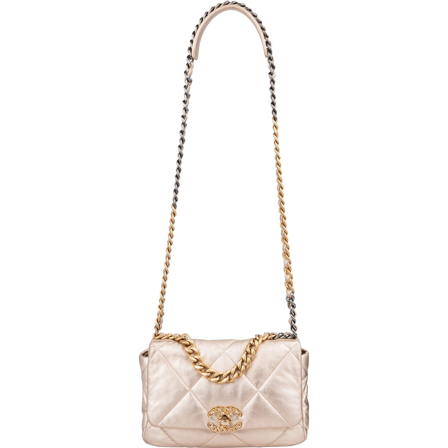 Chanel 19 Quilted Metallic Lambskin Chanel Single Flap Crossbody Bag