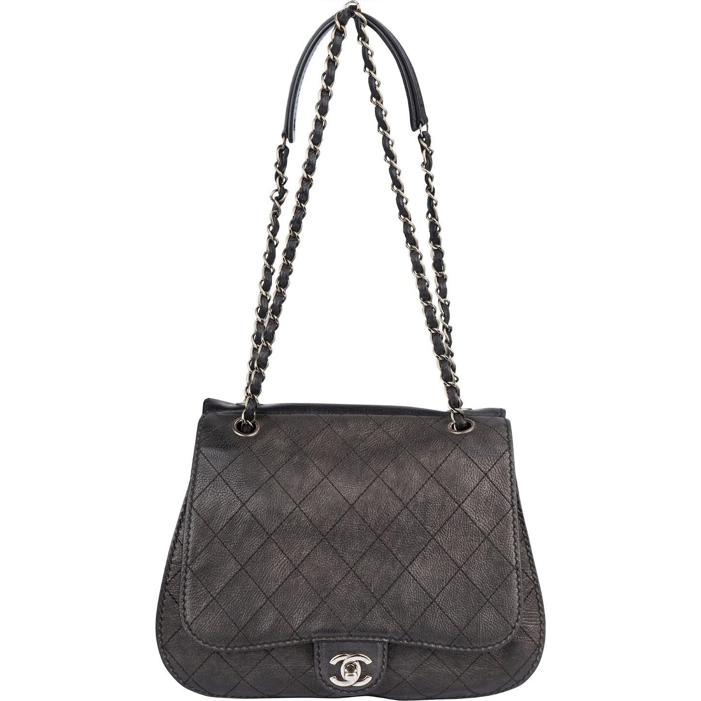 Chanel Quilted Leather Half Moon Single Flap Crossbody Bag