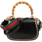 Gucci Black Leather Monogram Bamboo Top Handle 1947 Handbag
