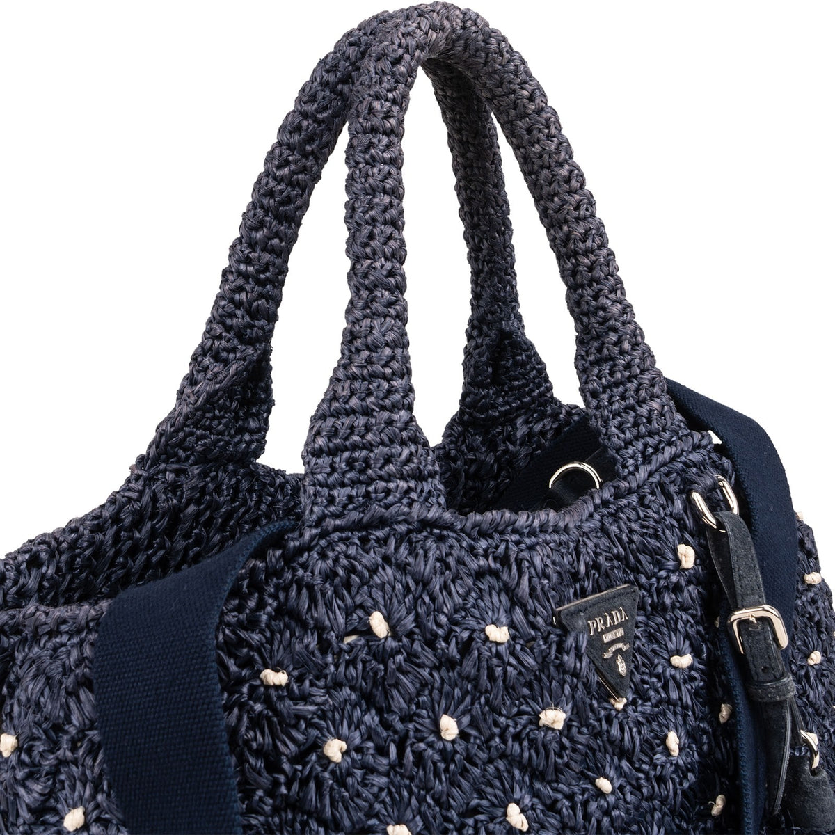 Prada Woven Raffia Polka-Dot Tote Shoulder Handbag
