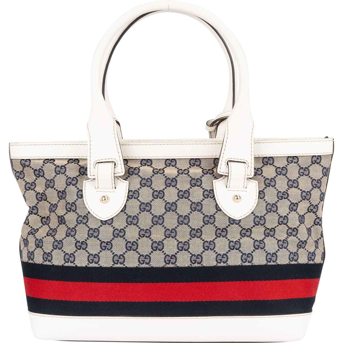 Gucci Monogram GG Canvas Sherry Line White Tote Shoulder Bag