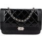Chanel Patent Leather Quilted Boy Wallet On Chain Crossbody Bag